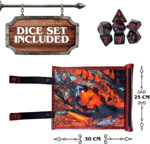 Miniatura 2 de Dungeon - Alfombrilla rodante de dados 2 en 1 de dragón y soporte para dados + juego de dados poliédrico D&D, 7 piezas, pergamino plegable portátil