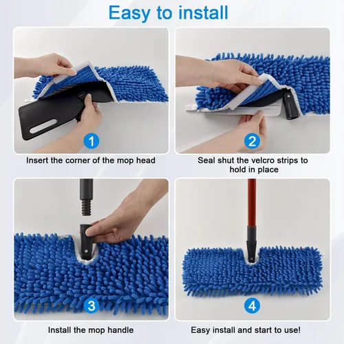 Miniatura 7 de Juego de trapeador de polvo de microfibra para limpieza de pisos, trapeador plano para limpieza en húmedo y seco, lavable para mopa de piso de Azul