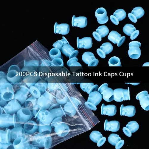 Miniatura 6 de 200 tapas de tinta desechables para tatuajes, vasos de plástico con base para pigmento de maquillaje permanente, suministros de accesorios