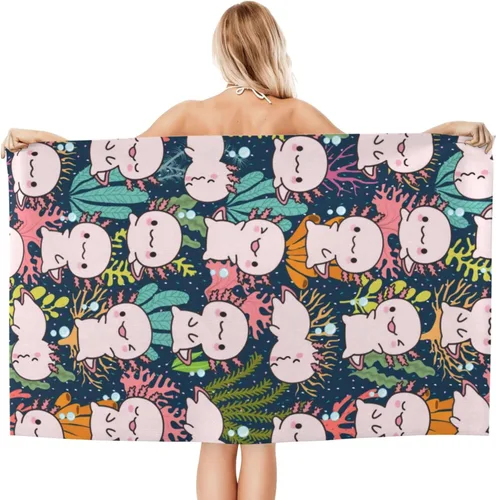 MISOLAXI Axolotl - Toallas de playa para mujeres, niños y niñas, de 32 x 52 pulgadas, esenciales para vacaciones, de secado rápido, suaves,