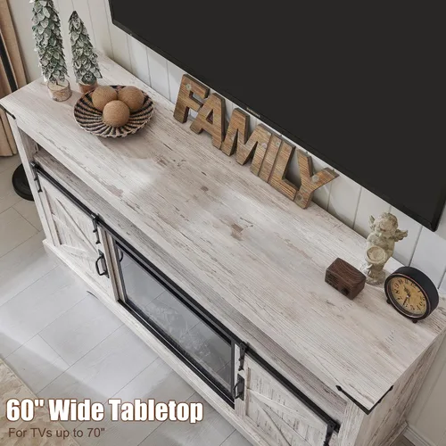 Miniatura 4 de OKD Soporte de TV con chimenea para TV de más de 65 pulgadas, centro de entretenimiento Highboy Farmhouse de 33 pulgadas de alto con chimenea