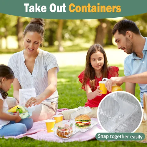 Miniatura 5 de 300 recipientes de plástico transparente para llevar, contenedores de plástico desechables de 5 x 5 pulgadas, cajas de postre con bisagras con tapas
