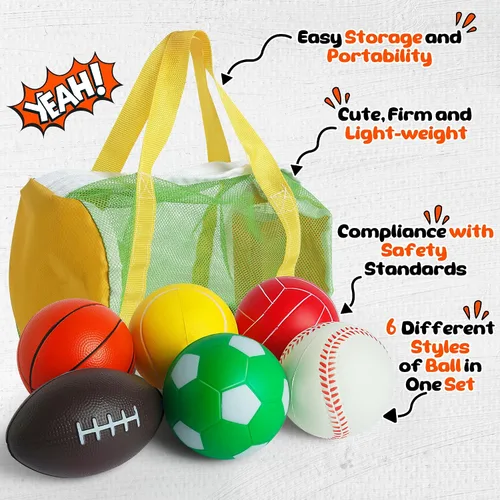 Miniatura 3 de Billeeit Juego de Mini Pelotas Deportivas para Niños Pequeños de 1-3 Años, Bolsa Deportiva para Niños, Incluye 1 de Cada Una: Fútbol de Espuma