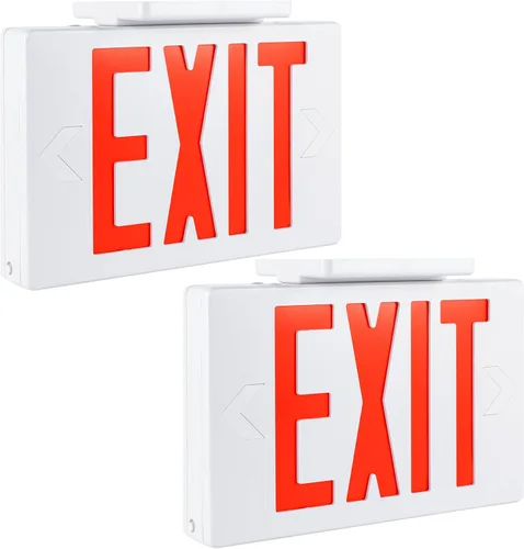 Miniatura 10 de Gruenlich Letrero LED de salida, luz de emergencia con doble cara y baterías de respaldo, letra roja estándar de EE. UU., calificado UL 924, voltaje