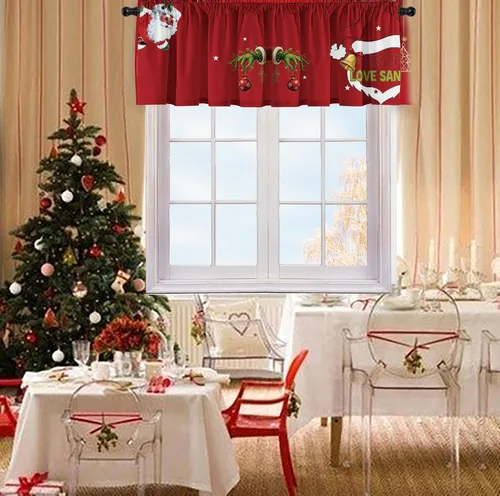 Miniatura 5 de Cenefas de cortina de cocina de Navidad, Navidad, invierno, cenefas pequeñas con bolsillo para barra, decoración de cortinas cortas de Navidad