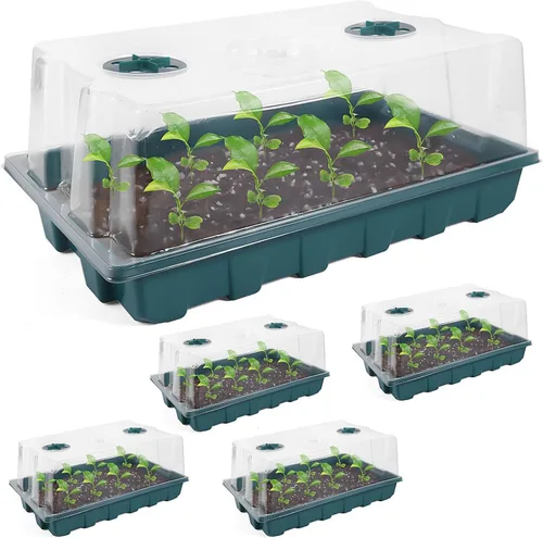 Miniatura 10 de YoleShy Paquete de 5 bandejas de inicio de semillas con cúpula reutilizables de plástico para cultivo de plantas con cúpulas de humedad espesadas