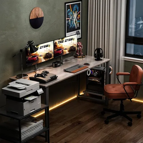 Miniatura 5 de Coleshome Escritorio para computadora de 55 pulgadas, escritorio moderno de estilo simple para oficina en casa, escritorio estudiantil, roble gris