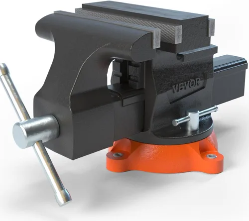 VEVOR Tornillo de banco, ancho de mordaza de 6.5", apertura de 6.5" hacia adelante y 9.3" hacia atrás, base giratoria con bloqueo de 360 grados,
