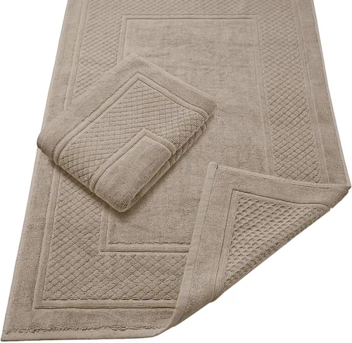Avalon Towels Juego de 2 tapetes de baño absorbentes 100% algodón, color beige, tapetes de baño de secado rápido para baños (22 x 34 pulgadas)
