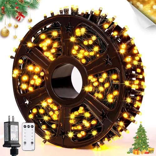 Miniatura 20 de JMEXSUSS 500 luces LED azules de Navidad al aire libre, 173 pies, 8 modos, tira de luces de Navidad, impermeable, luz LED azul para árbol enchufable