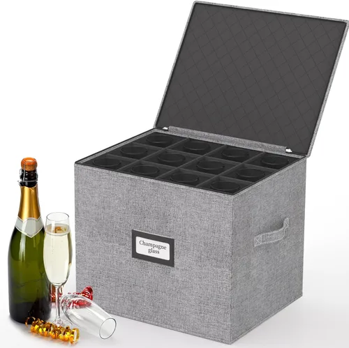 Caja de almacenamiento para copas de champán tipo flauta VERONLY con divisores, contenedor de almacenamiento para copas de champán, organizador de