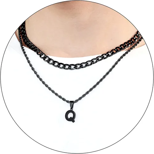 Miniatura 37 de SENRAN Collar con inicial en capas de la A a la Z para hombre, cadena de cuerda torcida de acero inoxidable de 18 a 20 pulgadas, dije de letra
