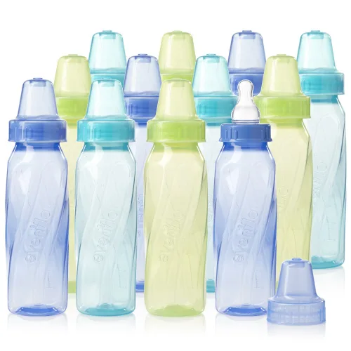 Miniatura 12 de Evenflo Feeding Botellas clásicas de plástico transparente estándar para bebé, bebé y recién nacido, verde azulado, verde/azul, 8 onzas