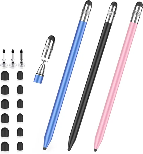 Lápiz óptico para pantalla táctil, lápiz capacitivo de goma 3 en 1, alta sensibilidad y precisión, lápiz capacitivo universal compatible con iPad,