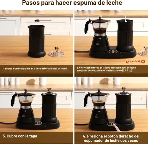 Miniatura 8 de Máquina de Espresso Eléctrica con Espumador de Leche 2 en 1 Eficiente Cafetera Moka de Aluminio con Operación de Un Toque para Cappuccinos, Café