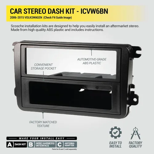 Miniatura 6 de Scosche ICVW6BN Kit de instalación de radio doble DIN para tablero compatible con vehículos Volkswagen amplificados no de fábrica seleccionados