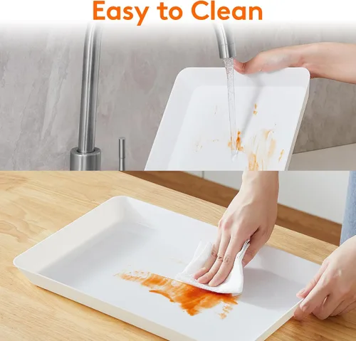 Miniatura 5 de Lifewit Bandeja de plástico para suministros de fiesta, bandejas blancas de 15 x 10 pulgadas para servir alimentos, plato grande reutilizable