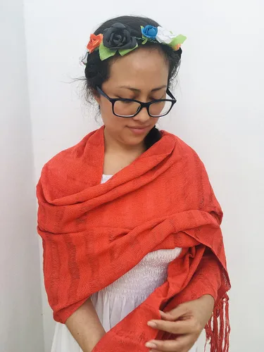 Miniatura 5 de Typical Mexican orange Rebozo 2.4 meters 95 inches (including fringes) modelo deshilado