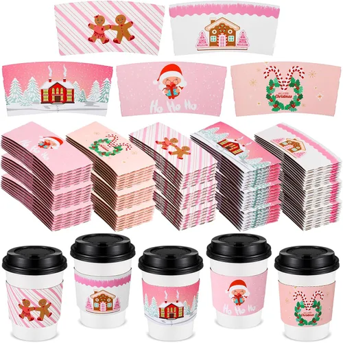 Miniatura 12 de Remerry Paquete de 125 fundas de papel desechables para tazas de café de invierno, Navidad, Papá Noel, té, chocolate caliente, cacao, para tazas