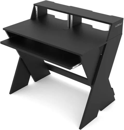 Glorious Sound Desk - Estación de trabajo de estudio profesional compacta con compartimento extraíble para teclado (negro)