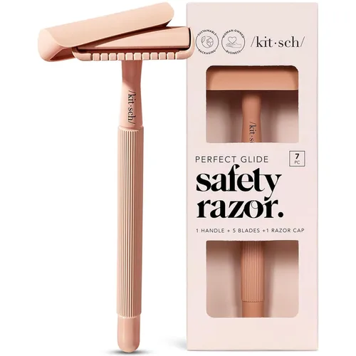Kitsch Maquinillas de afeitar de seguridad de doble filo para mujeres y hombres, mango largo de metal y maquinilla de afeitar de una sola hoja de