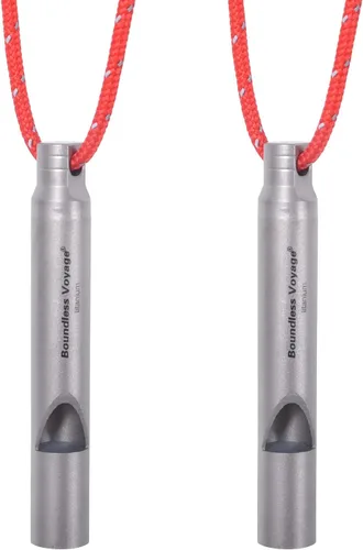 Boundless Voyage Silbato de titanio para supervivencia de emergencia con cordón fuerte para acampar al aire libre, senderismo, entrenadores, 2