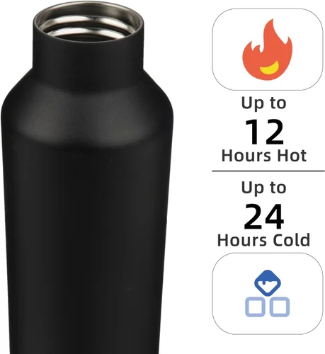 Miniatura 2 de Botella de agua aislada con popote, termo de agua de acero inoxidable de doble pared de 17 onzas con 2 tapas, color negro