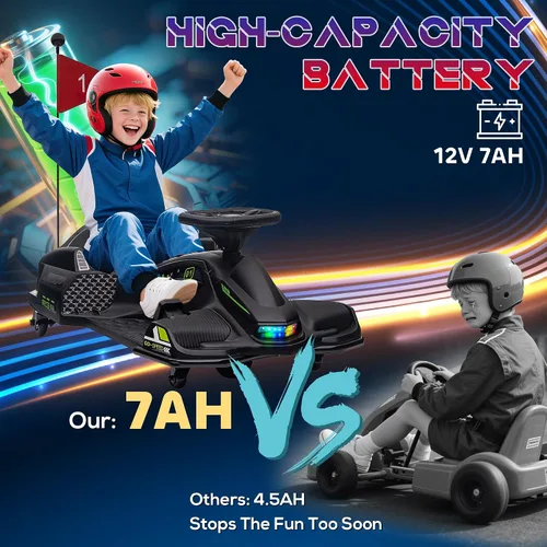 Miniatura 8 de Aosom Go Kart Eléctrico de 12V, Coche de Deriva de 5 MPH, Juguete de Montar con Batería para Exteriores con Arranque Lento, Música, Luces Coloridas