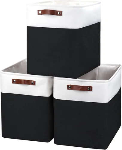 Miniatura 28 de Bagnizer 13x13 Cajas de almacenamiento cúbicas, caja de almacenamiento plegable de tela, paquete de 4 cestas de armario con asas para organizar