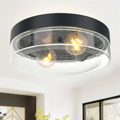 Miniatura 12 de Kalium Lámpara de techo para porche, lámpara de techo empotrada al aire libre con pantalla de globo de cristal, base estándar E26, lámpara