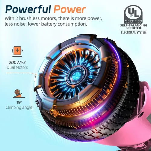 Miniatura 4 de Scooter con luces LED Bluetooth Corlorful, ruedas de 6.5 pulgadas, scooter de motor dual de 300 W para niños, niñas, niños y adultos, todas las Rosa