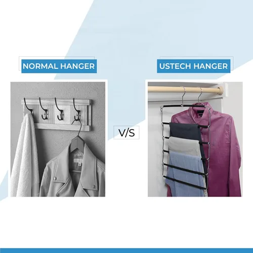 Miniatura 5 de USTECH Percha para pantalones de brazo, 5 niveles, colgador de columpio de varios niveles con acolchado de espuma y brazo extraíble, organizador