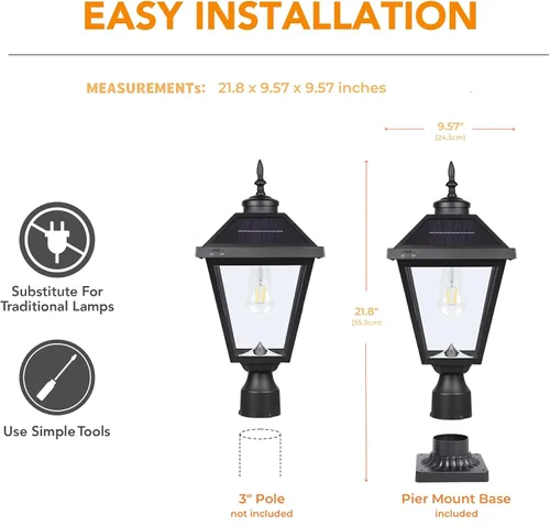 Miniatura 6 de Luz solar ST4334Q vintage de atardecer a amanecer para exteriores, lámpara LED brillante con energía solar para poste pilar, patio, puertas y camino