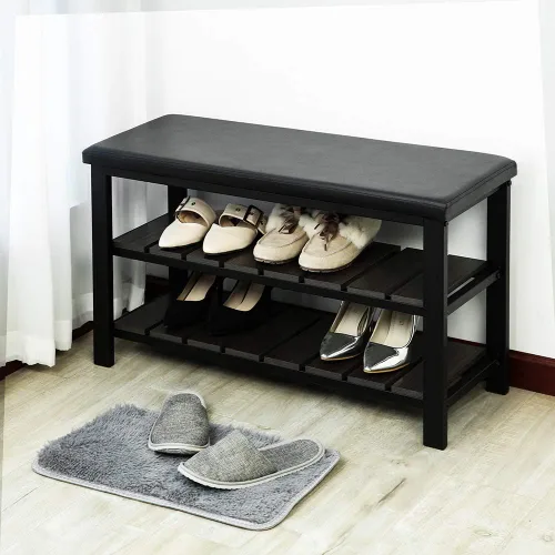 Miniatura 2 de Finnhomy Banco Zapatero de 3 Niveles con Cojín. El banco soporta hasta 400 libras, para entrada, dormitorio, pasillo, muebles de acento, elegante