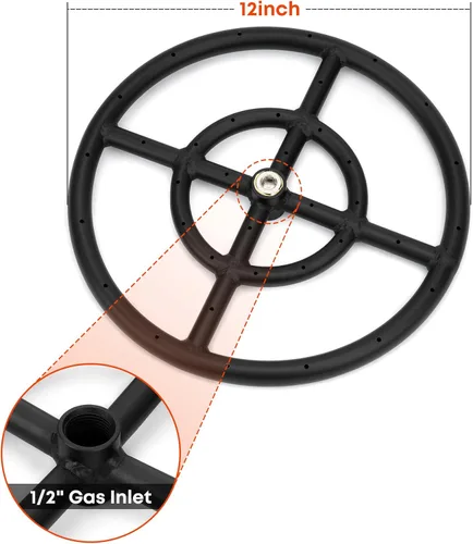 Miniatura 2 de Stanbroil Anillo redondo para quemador de fogata de 12 pulgadas para gas natural y propano, acero negro para chimenea interior y exterior, BTU