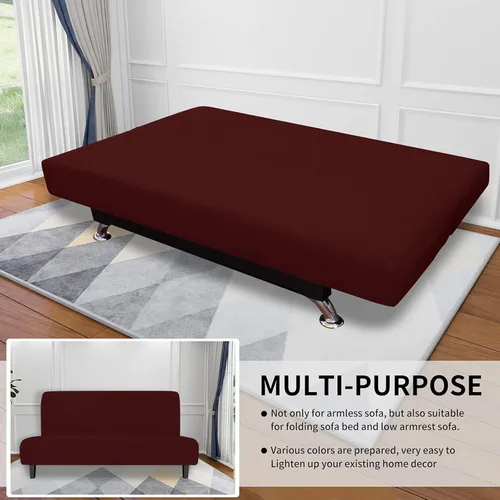 Miniatura 4 de Easy-Going Funda elástica para futón, funda para sofá sin brazos, protector de muebles sin reposabrazos, funda suave con parte inferior elástica Vino