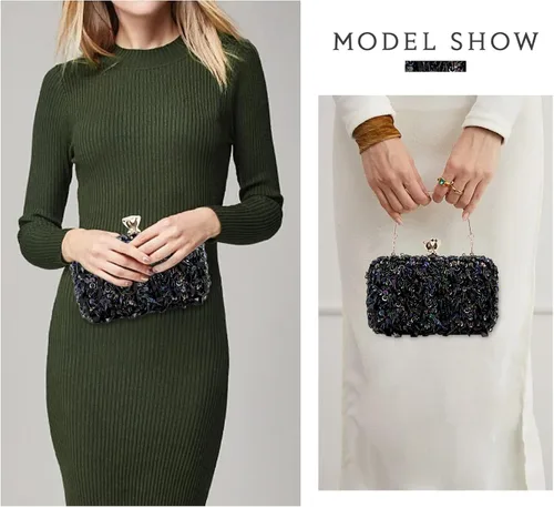 Miniatura 6 de Oweisong Bolso de mujer con diamantes de imitación de cristal negro para boda, bolso de hombro con cuentas de diamantes brillantes para graduación