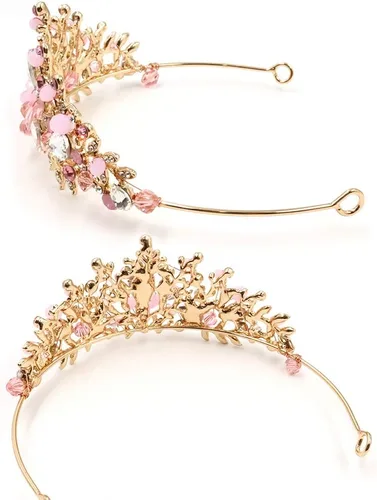 Miniatura 2 de NODG - Tiaras y coronas de oro rosa para mujer; tiaras de cristal rosa para mujer; tiaras nupciales para cumpleaños; diademas para graduación