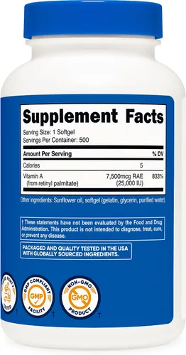 Miniatura 5 de Nutricost Vitamina A 25000 UI, 500 cápsulas blandas, sin OMG, sin gluten