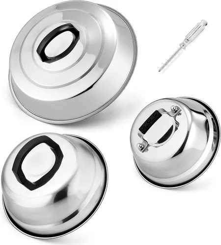 Miniatura 9 de HaSteeL - Juego de 3 cúpula de fusión de queso, cubiertas redondas de acero inoxidable para vaporizar, accesorios profesionales para parrilla