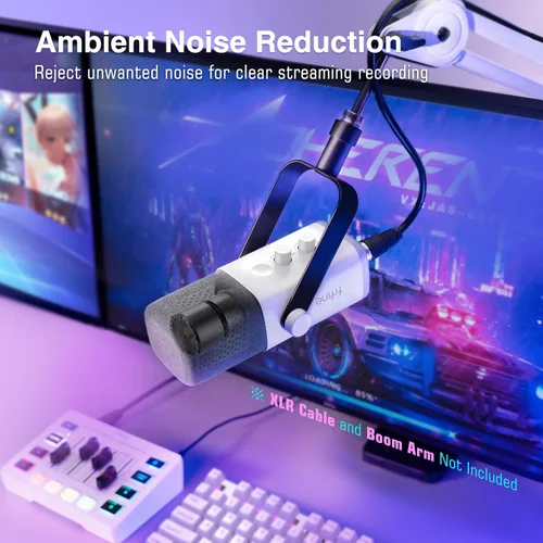 Miniatura 6 de FIFINE XLR/USB Micrófono para juegos de Gaming para transmisiones y podcasting, micrófono RGB para PC, con perilla de ganancia, botón de silencio