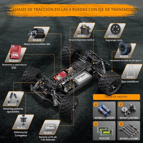 Miniatura 4 de HAIBOXING Camión monstruo RC a escala 1:18 18859 36km/h de velocidad 4X4 todoterreno, autos a control remoto, impermeables, con alimentación