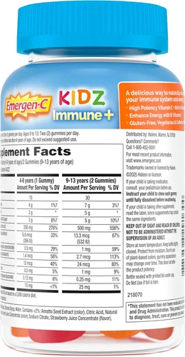 Miniatura 10 de Emergen-C Kidz Immune + Support - Suplementos dietéticos, gomitas divertidas con sabor a fruta con vitamina C, B y D, 44