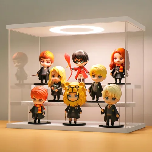 Miniatura 12 de LASOA Vitrina acrílica de 3 niveles con luz LED ajustable, caja transparente para figuras de acción, coleccionables y miniaturas, estante