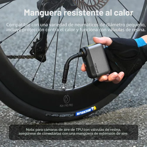 Miniatura 6 de TOPUMP Tiny Pump Mini bomba de neumáticos para bicicleta con manómetro, bomba de aire eléctrica portátil de 120 PSI, parada automática, batería