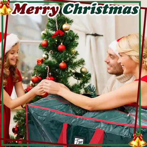 Miniatura 5 de Amylove 4 bolsas grandes de almacenamiento para árbol de Navidad, bolsas resistentes con cremallera, contenedores de plástico impermeables para Verde