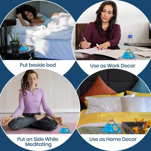 Miniatura 5 de Pirámide de orgonita de aguamarina, pirámide de cristal curativo, pirámide de piedras preciosas de cristal para meditación, motivación, positividad