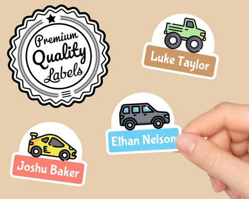Miniatura 3 de Etiquetas lindas personalizadas para nombre de automóvil de vehículos, 16 a 128 unidades, etiquetas perfectas para niños para guardería