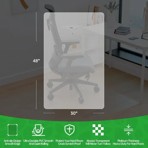 Miniatura 7 de 100pointONE Tapete para silla de oficina para suelos de madera, tapete de oficina fácil de deslizar para sillas rodantes, tapete transparente