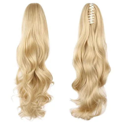 Miniatura 17 de Extensión de Cola de Caballo, Extensión de Cabello con Garra Larga de 20", Piezas de Cabello Sintético Ondulado Liso con Clip en Peluca de Cola